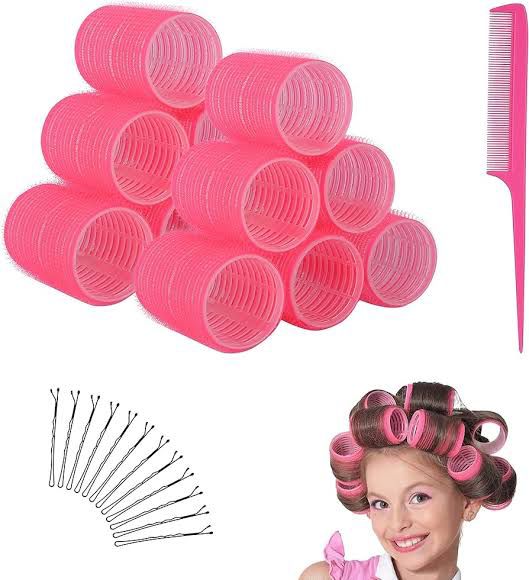 Large hair rollers + plastic clips