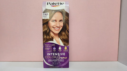 Palette of hair dye (7.65) Radiant face